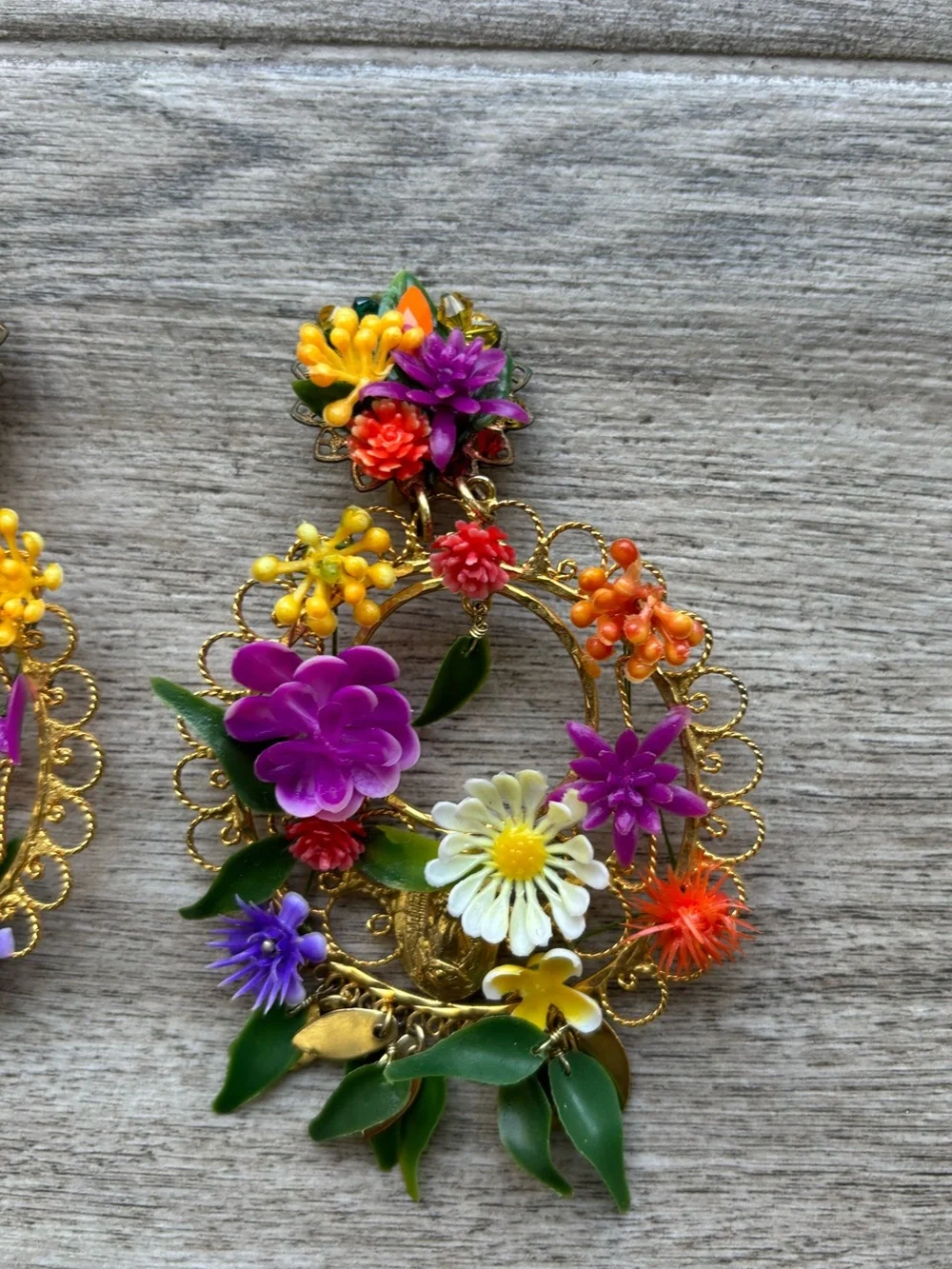 Mercedes Salazar Colorful Floral Statement Earrings - Colombian design handmade